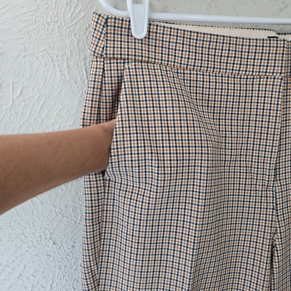 J Cew Crop Flare Pants 14 Tan Gingham Plaid Heritage Career Dress Preppy Trouser - Picture 11 of 14